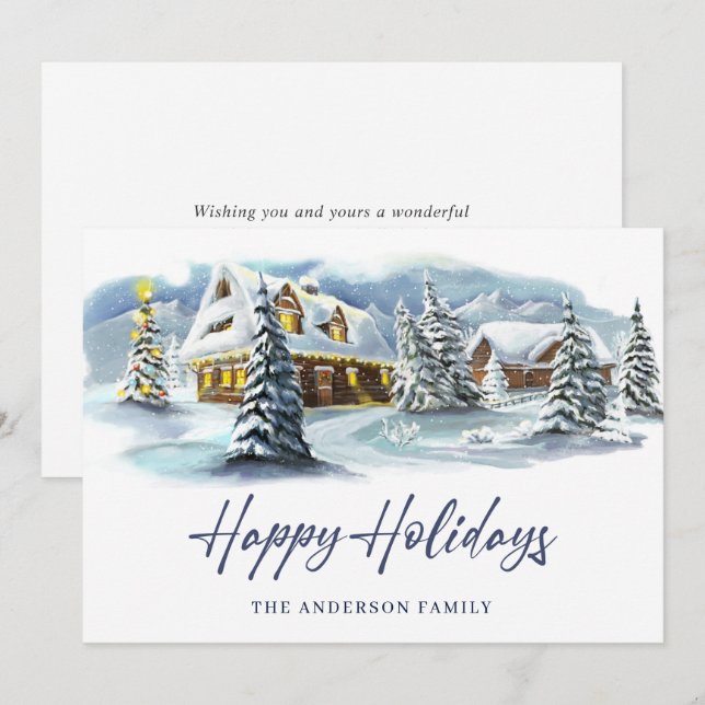Élégante carte de vœux de Noël de campagne hiverna (Devant / Derrière)