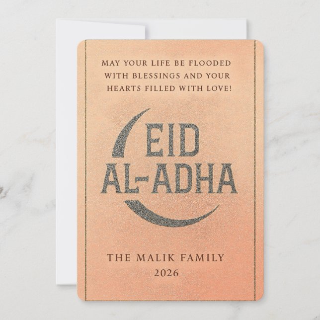 Elégante carte de voeux Eid Al-Adha Croissant Or (Devant)