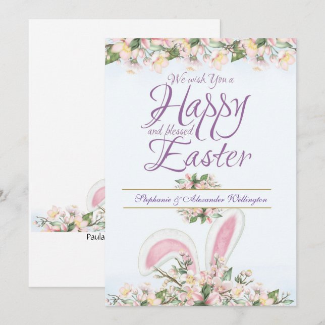 Elégante carte de voeux florale de Pâques (Devant / Derrière)