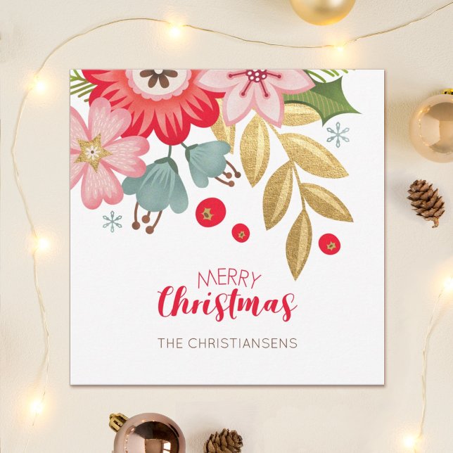 Elégante carte de voeux photo de Noël Floral (Créateur téléchargé)