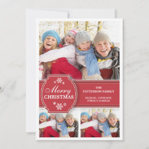 Elégante carte de voeux photo Red & White Snow 3