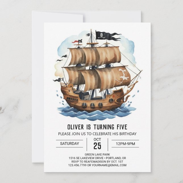 Élégante carte des trésors Bateau Pirate Anniversa (Devant)