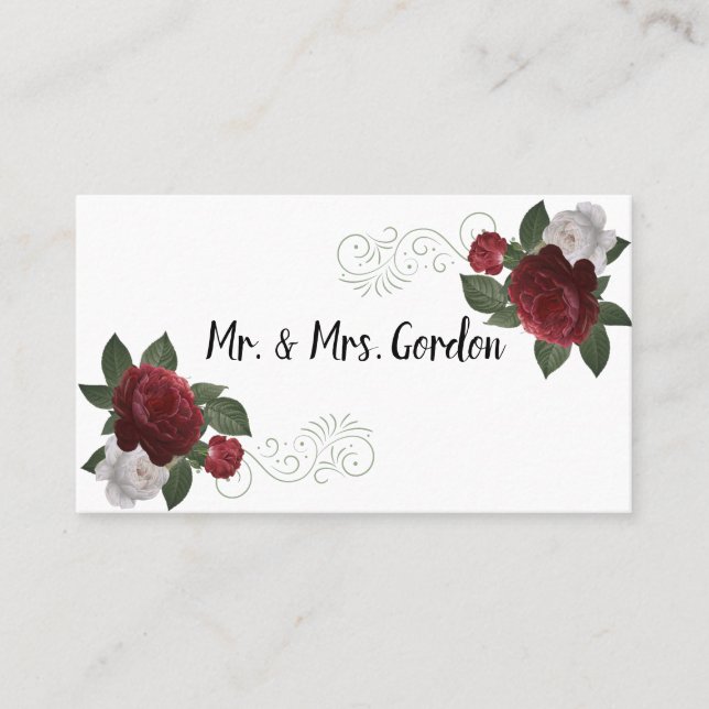 Elégante carte d'escorte Bourgogne et Fleurs roses (Devant)