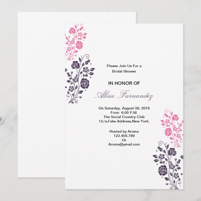 Elégante carte d'invitation à la Fête des mariées  (Devant / Derrière)