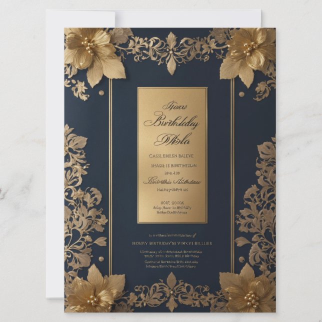 Elégante carte d'invitation bleue et royale d'or (Devant)