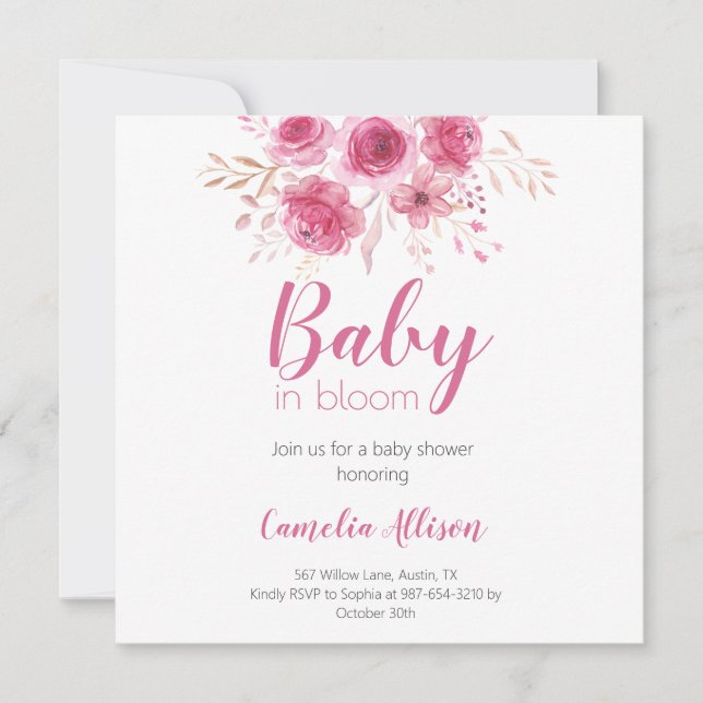 Élégante carte d'invitation de Baby shower rose (Devant)