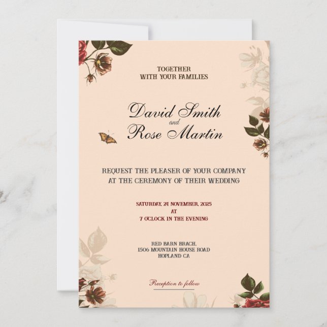 Elégante carte d'invitation mariage pour votre spé (Devant)