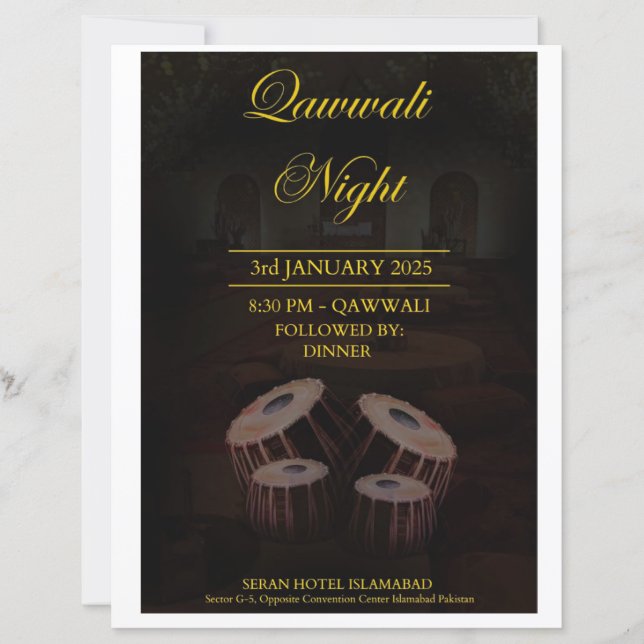 Élégante carte d'invitation nocturne de Qawwali (Devant)