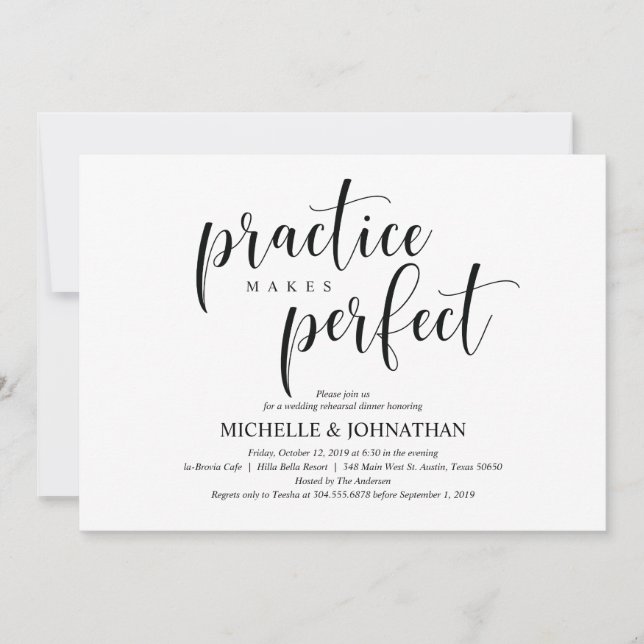 Élégante carte d'invitation pour le dîner de répét (Devant)
