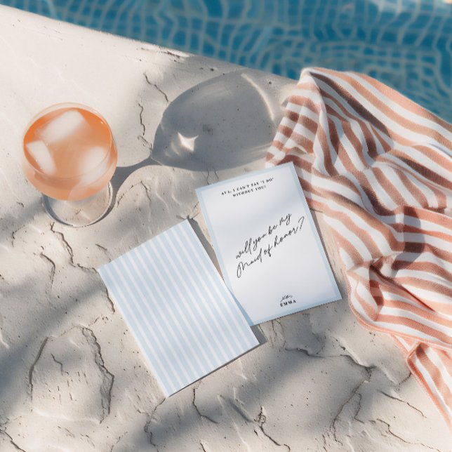 Élégante carte d'offre Vintage bleue (Elegant Vintage Blue Maid of Honor Proposal Card)