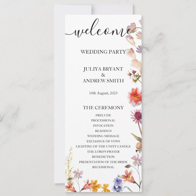 Élégante carte du programme de mariage fleur sauva (Devant)
