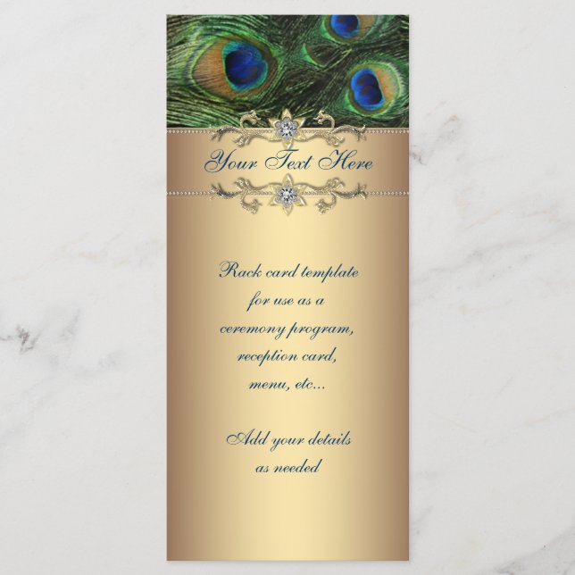 Élégante carte en rack Emerald Green Gold Peacock (Devant)