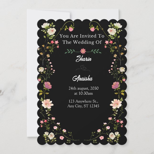 Elégante carte Faire-part de mariage florale (Devant)