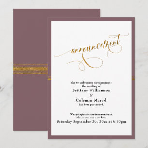 Elégante carte Faire-part Mauve & Gold Stripe