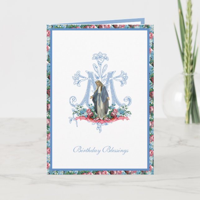 Élégante carte florale de la Vierge Marie Religieu (Devant)