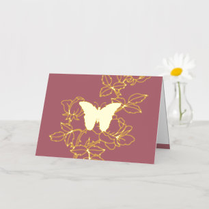 Elégante carte florale papillon or