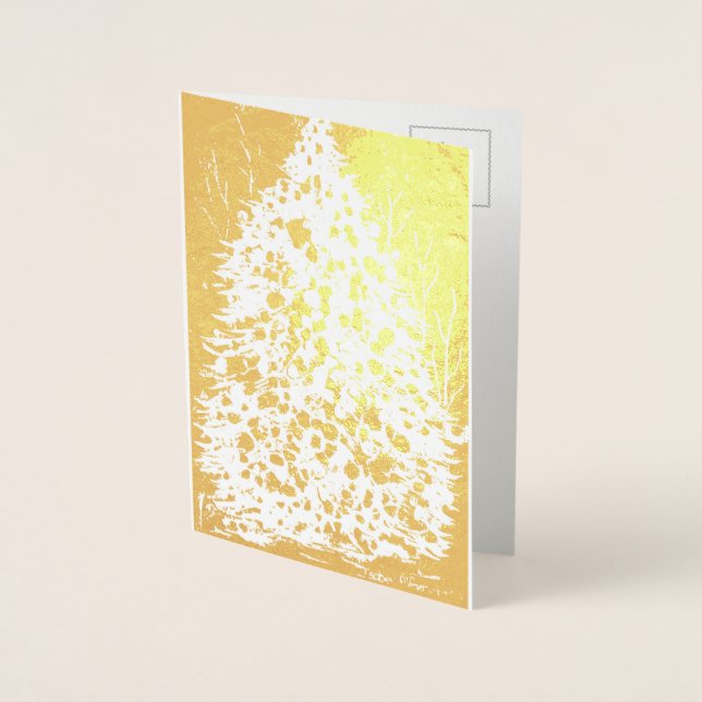 Élégante carte Foil de sapin doré de Noël (Devant)