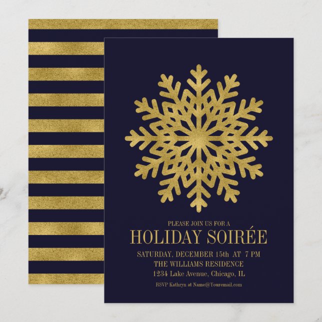 Elégante carte Gold Snowflake (Devant / Derrière)