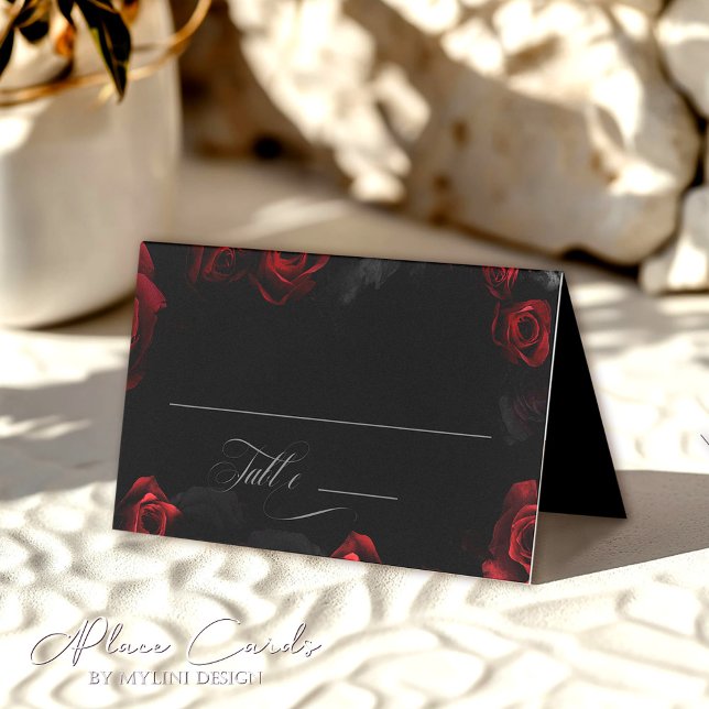 Elégante carte Mariage Black Red Floral (Créateur téléchargé)