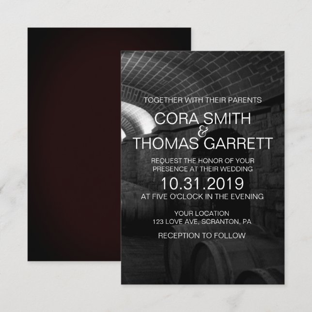 Elégante carte Mariage cave à vin noir et blanc (Devant / Derrière)