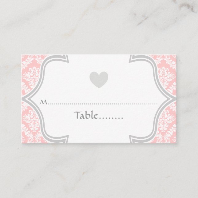 Elégante carte mariage damassé rose, gris (Devant)