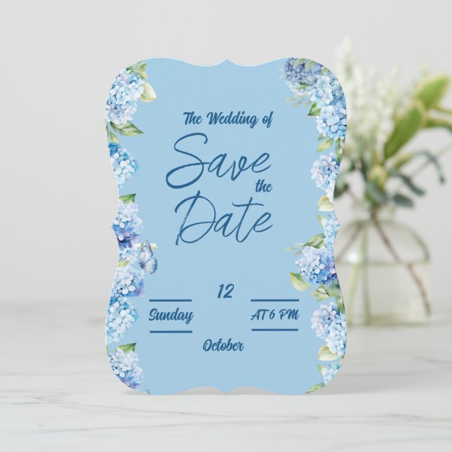 Elégante carte Mariage Floral Bleu (Debout devant)