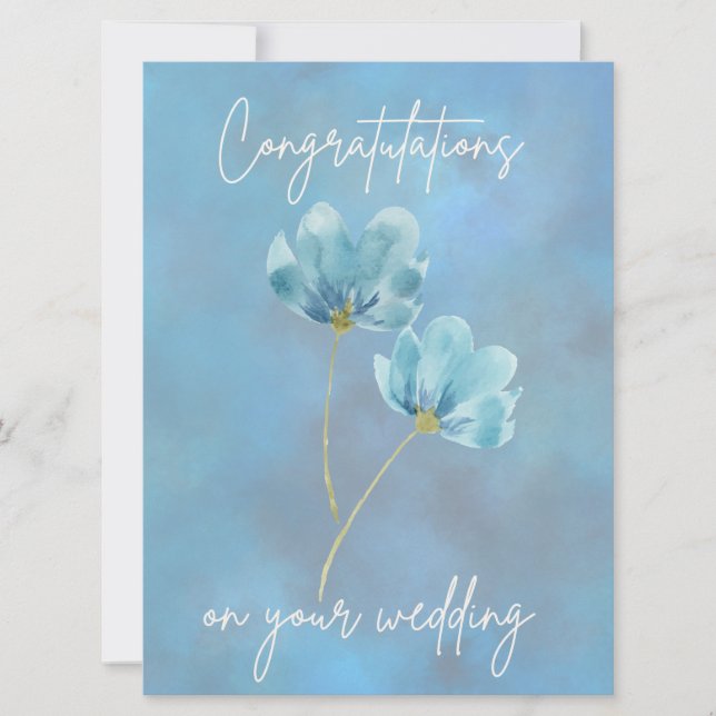 Elégante carte Mariage Flower Bleu Félicitations (Devant)