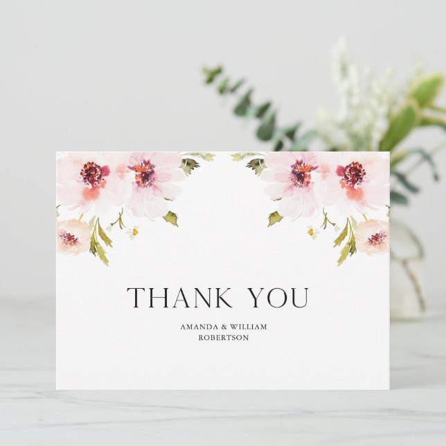 Elégante carte Mariage Merci avec design floral (Debout devant)