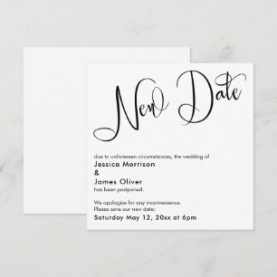 Élégante carte Mariage reportée "Nouvelle date"