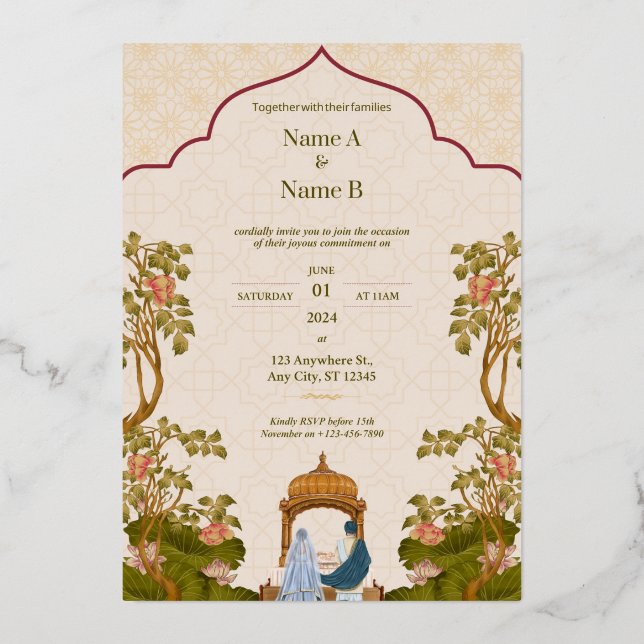 Élégante carte Mariage romantique colorée (Recto)