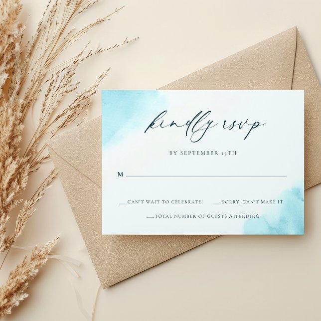 Elégante carte Mariage RSVP Turquoise Blue Waterco (Créateur téléchargé)