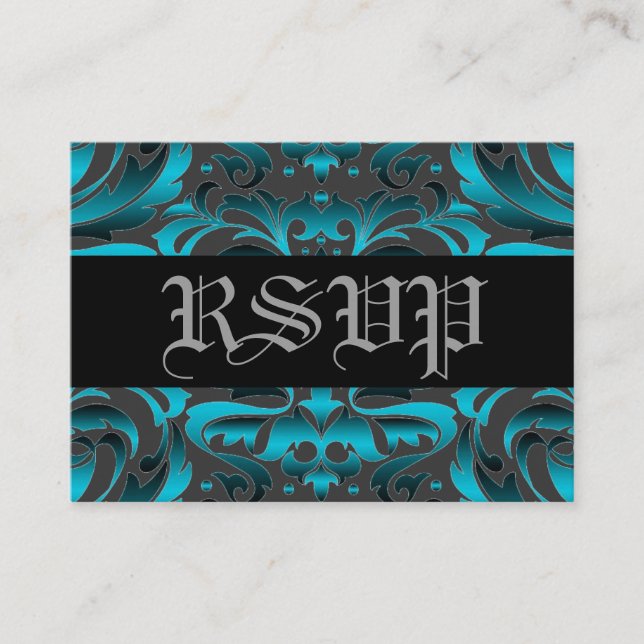 Elégante carte Mariage Turquoise foncé Damask RSVP (Devant)