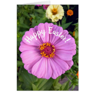 Elégante carte Pâques rose Zinnia