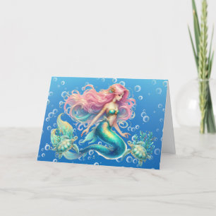 Elégante carte Pastel Mermaid & Sea Turtles Note C