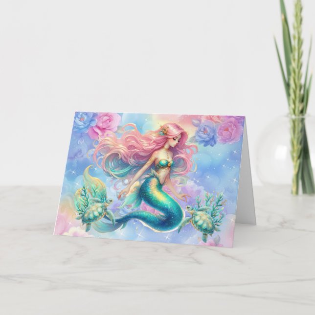 Elégante carte Pastel Mermaid & Sea Turtles Note C (Devant)