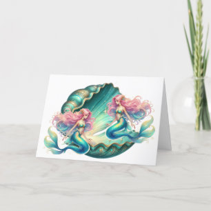 Elégante carte Pastel Watercolor Mermaids