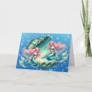 Elégante carte Pastel Watercolor Mermaids