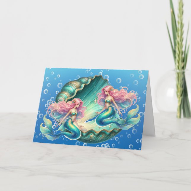 Elégante carte Pastel Watercolor Mermaids (Devant)