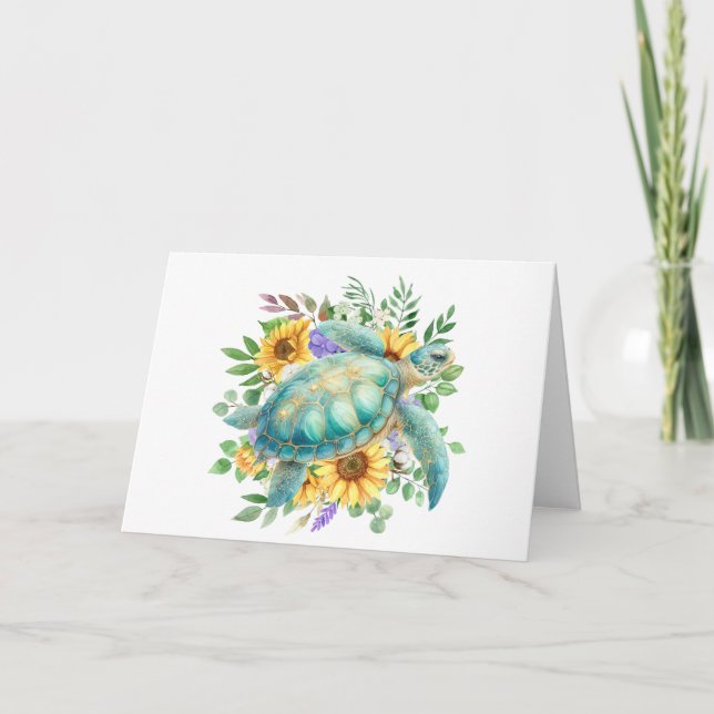 Elégante carte Pastel Watercolor Sea Turtle Note (Devant)