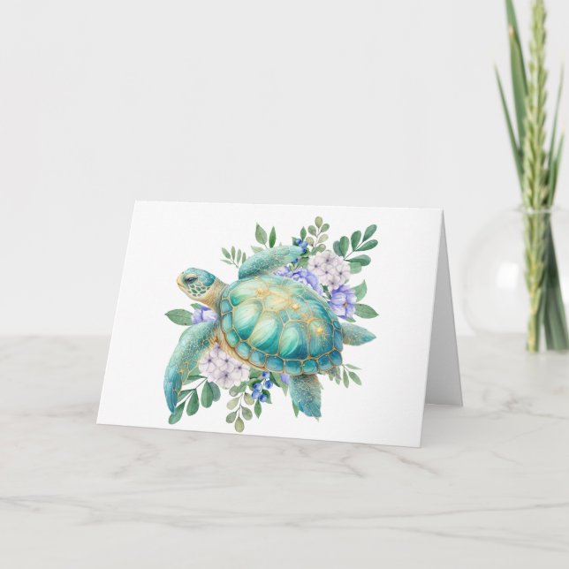 Elégante carte Pastel Watercolor Sea Turtle Note (Devant)