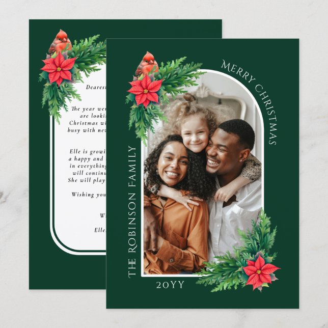 Elégante carte photo de Noël avec message sur le d (Devant / Derrière)