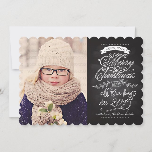 Elégante carte photo de Noël Chalkboard moderne (Devant)
