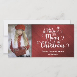 Elégante carte photo de Noël rouge et blanc