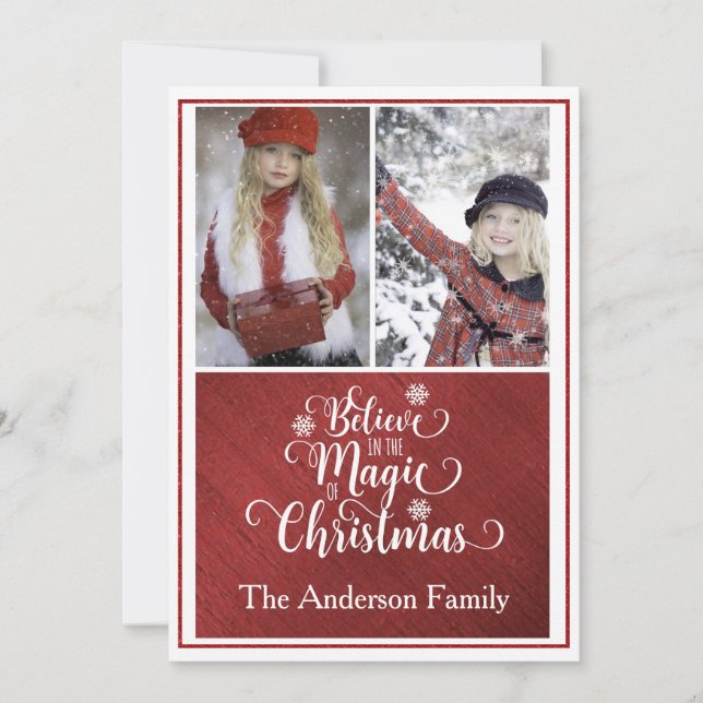Elégante carte photo de Noël rouge et blanc (Devant)