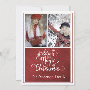 Elégante carte photo de Noël rouge et blanc
