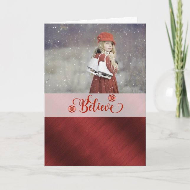 Elégante carte photo de Noël rouge et blanc. (Devant)