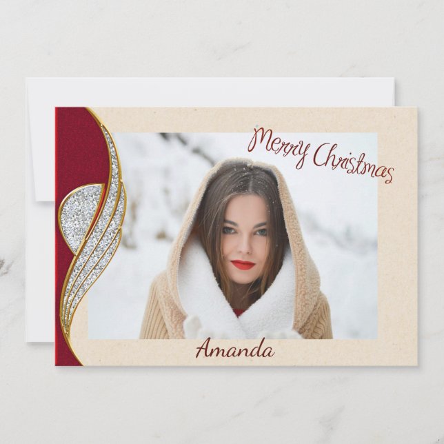 Elégante carte photo de Noël rouge et or (Devant)