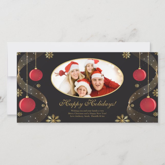 Elégante carte photo de Noël Rouge & Or. (Devant)