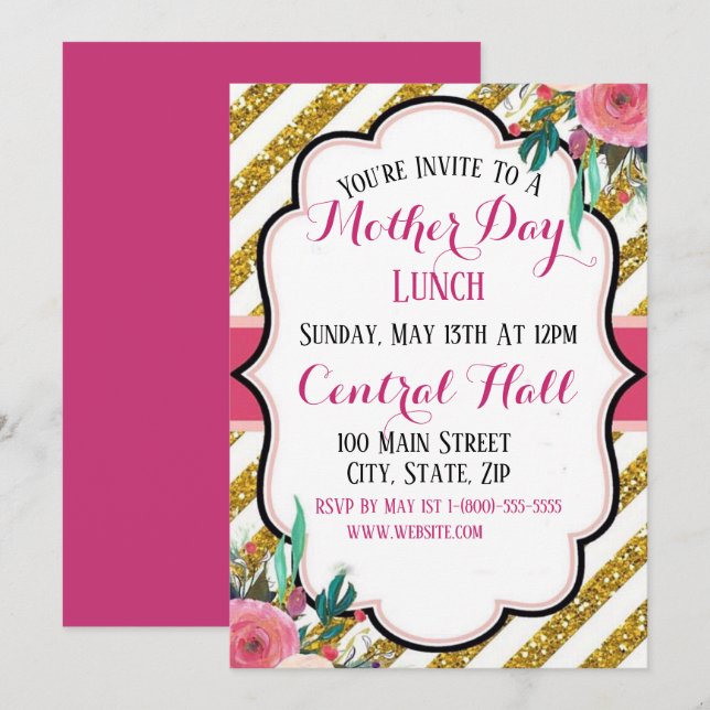 Élégante carte plat Invitation Fête des Mères (Devant / Derrière)