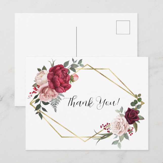 Elégante carte postale de Merci Floral Géométrique (Devant / Derrière)